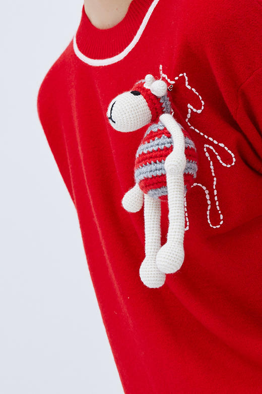  圆领撞色手工绣花羊绒女套衫 SJF93W438N 商品图6