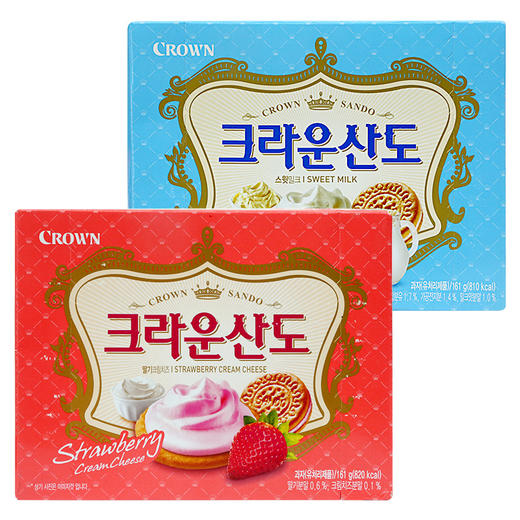 韩国进口零食克丽安可来运克丽安三多 奶油 草莓 夹心饼干 161g 盒装 商品图1