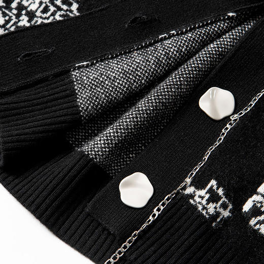 丁摩 全羊毛印花针织毛衣上衣加厚高密重工开衫外套2106WX-146 商品图5