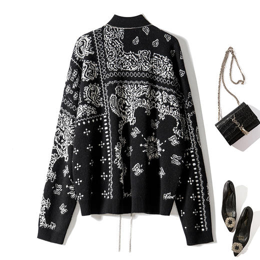 丁摩 全羊毛印花针织毛衣上衣加厚高密重工开衫外套2106WX-146 商品图2