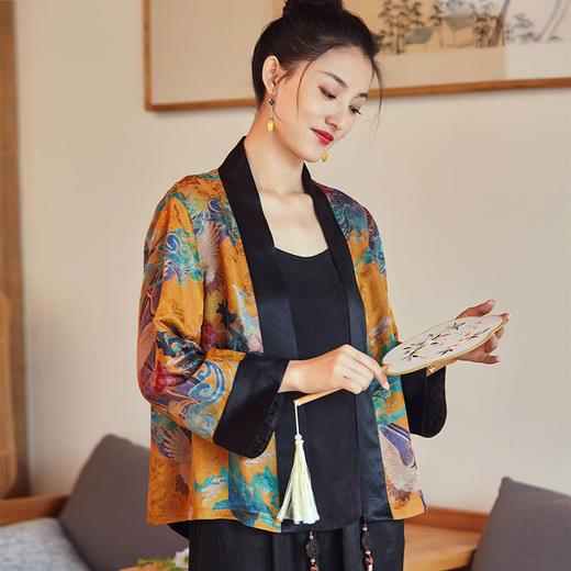 春夏桑蚕丝提花香云纱新中式短外套空调衫防晒衫R210129嚭 商品图0