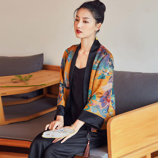 春夏桑蚕丝提花香云纱新中式短外套空调衫防晒衫R210129嚭 商品图2