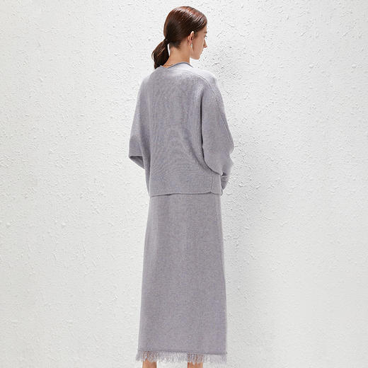 丁摩 全羊毛亮片卷边小开衫上衣外套+V领流苏针织无袖连衣裙两件套套装WX159-6109/6108 商品图3