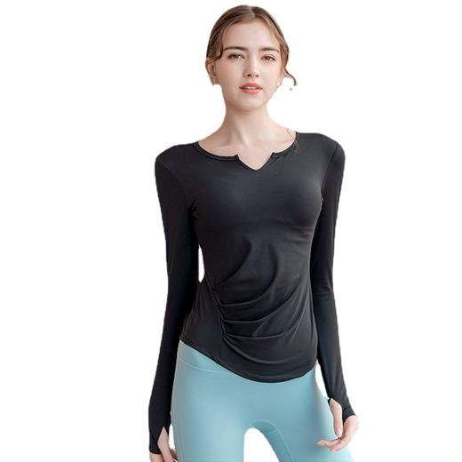 【带胸垫】2021秋冬新款瑜伽服 长袖V领上衣 裸感时尚运动健身服带胸垫T恤女 商品图5