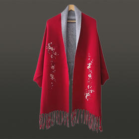 上海旗袍厂NBL-NPJ01羊绒旗袍披肩秋冬款加厚妈妈装披风刺绣婚礼宴会穿保暖加绒