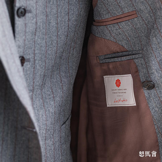 Stylbiella Super 120's 澳洲美丽诺羊毛卡其色棕条纹三件套 商品图7