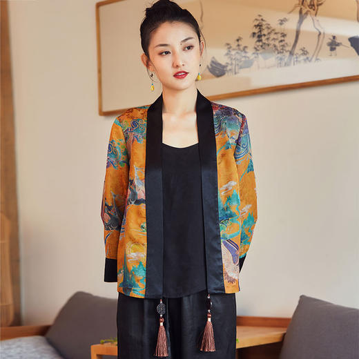 春夏桑蚕丝提花香云纱新中式短外套空调衫防晒衫R210129嚭 商品图1