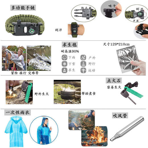D户外野营求生工具套装多功能生存旅行露营登山应急用品 SOS急救 商品图6