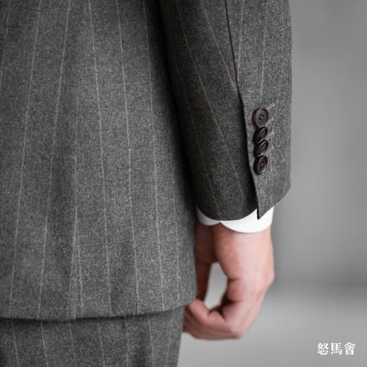 Stylbiella Super 120's 澳洲美丽诺羊毛橄榄绿色棕条纹套装 商品图4