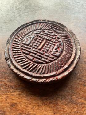 老梨木刻楼阁圆形印模，顺丰包邮