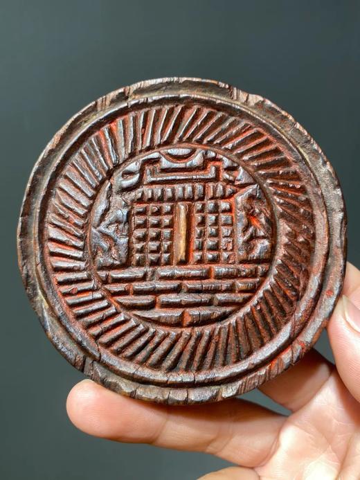 老梨木刻楼阁圆形印模，顺丰包邮 商品图1