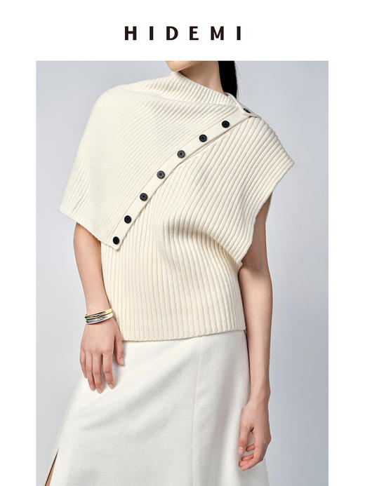 HIDEMI 美利奴羊毛简约纽扣设计感多穿式围脖 商品图1