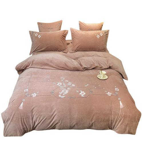 宝宝绒中式刺绣秋冬保暖四件套 绒类床上用品御寒保暖被套床单-弄清影 商品图9