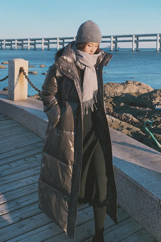 【100%纯棉 靓丽街头】2021新款长款亮皮连帽棉服 商品图4