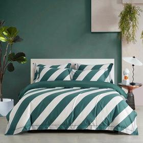 春夏新品锦绣缎全棉60支纱四件套 简约格纹被套床单 贡缎面料 活性印染4件套-蓝阁