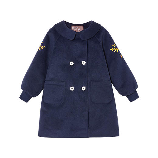 littletime女童毛呢外套秋冬装刺绣2021新款中长儿童加厚保暖大衣 商品图4