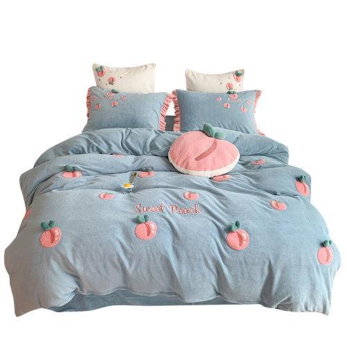 立体毛巾绣牛奶绒秋冬保暖四件套/三件套 御寒被套床单-桃之幺幺 商品图11