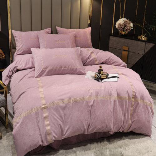 刺绣工艺宝宝绒秋冬保暖四件套 被套床单1.5/1.8米床-可可西里 商品图6