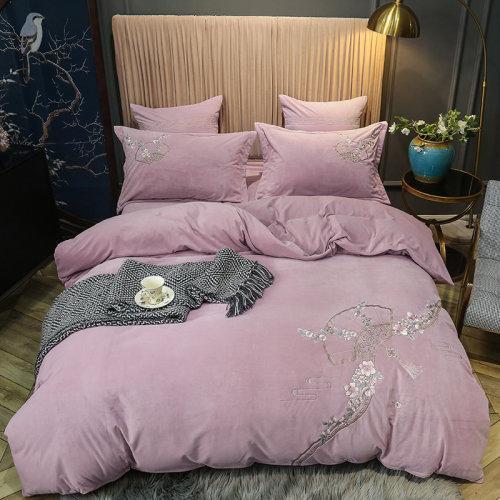 宝宝绒中式刺绣秋冬保暖四件套 御寒保暖被套床单4件套-思境中 商品图5