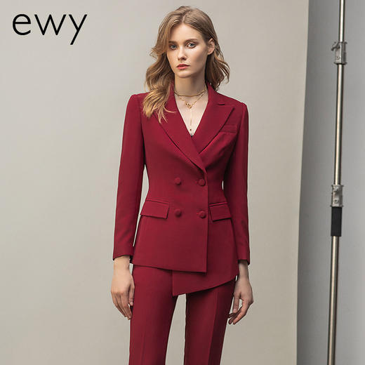 高端大气红色职业西装套装秋冬新款修身主持人上镜装工作服 商品图2