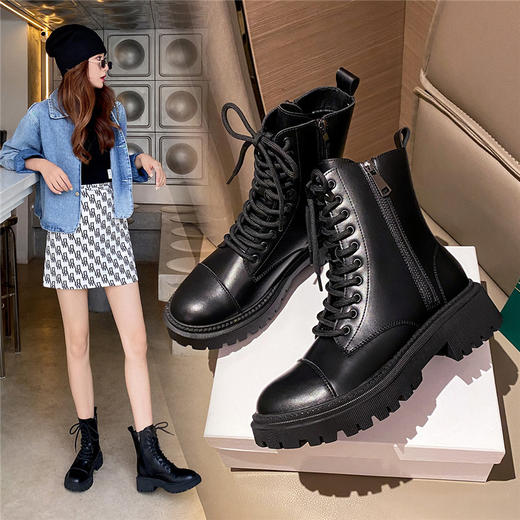ZHR马丁靴女厚底英伦风单靴百搭短靴瘦瘦靴 商品图0