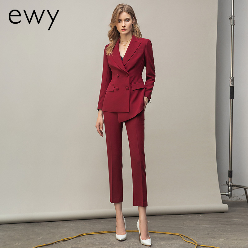 高端大气红色职业西装套装秋冬新款修身主持人上镜装工作服