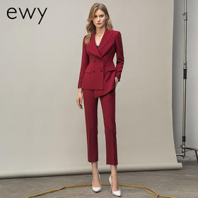 高端大气红色职业西装套装秋冬新款修身主持人上镜装工作服