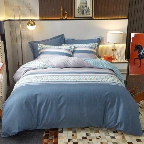 北欧风全棉四件套 条纹系列被套床单4件套 1.5\1.8米床-梦如初夏(灰) 商品图0