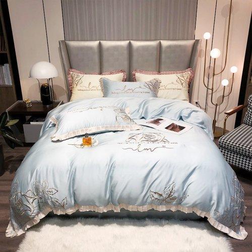 80支天丝四件套刺绣工艺 绣花被套床单 夏季凉爽床上用品4件套-小资玫瑰 商品图0