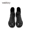 westory秋冬粗跟短靴圆头拼接扣带复古时装靴女靴袜靴黑色W21DS81511 商品缩略图2