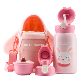 杯具熊儿童杯—毛绒兔RT105-630保温杯带吸管幼儿园小学生便携水壶630ml
