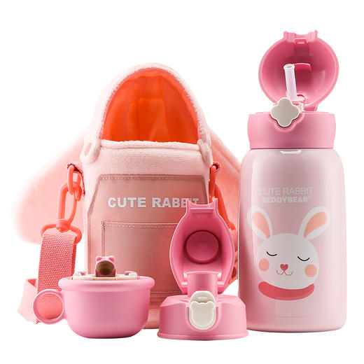 杯具熊儿童杯—毛绒兔RT105-630保温杯带吸管幼儿园小学生便携水壶630ml 商品图0