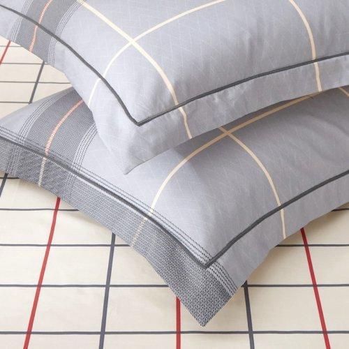 格纹系列40支纱全棉四件套 简约被套床单4件套1.5m 1.8m床-美康(灰) 商品图2