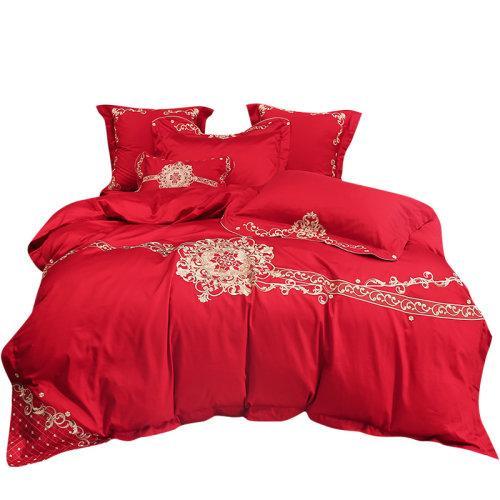 My Side 60支纱刺绣工艺 婚庆全棉四件套绣花 环保活性印染-安吉拉(正红) 商品图4