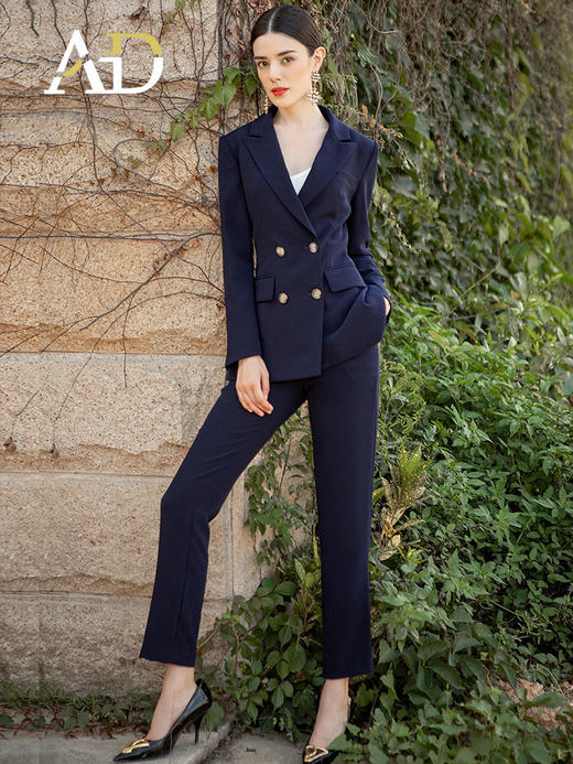 AD高端西装套装女秋冬西服职业装韩版时尚藏青色商务正装 商品图2
