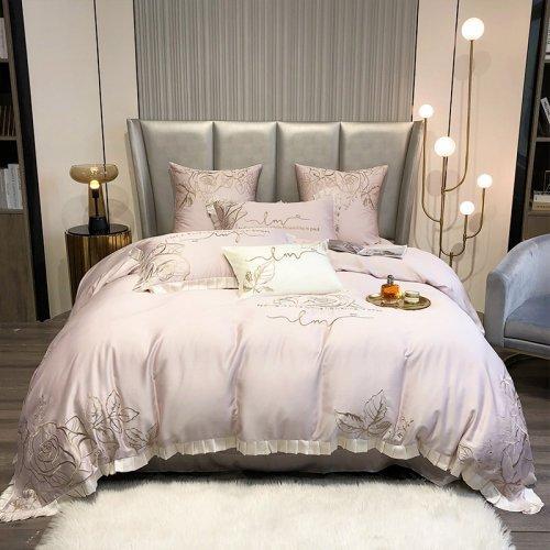 80支天丝四件套刺绣工艺 绣花被套床单 夏季凉爽床上用品4件套-小资玫瑰 商品图5