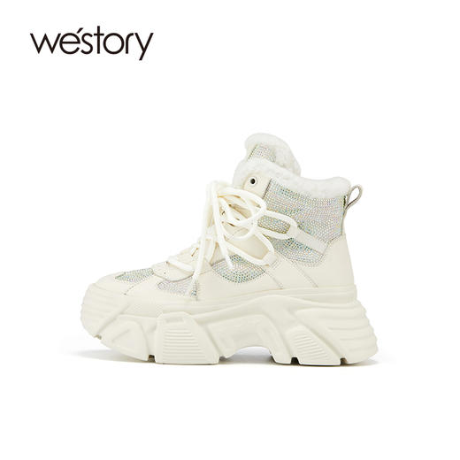 westory2021秋冬新拼接水钻休闲运动鞋绒里未来感重工加厚底女鞋W21DS81421 商品图1