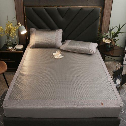 夏凉提花刺绣冰丝藤席三件套 可折叠软凉席 夏天床席 1.5m 1.8米床适用 商品图4