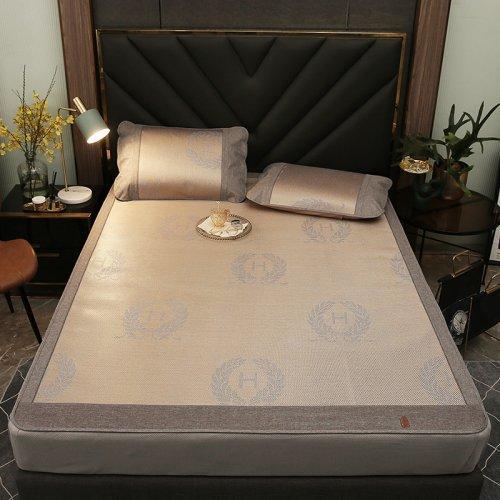 夏凉提花刺绣冰藤席三件套 软席子可折叠 冰丝席藤条编织 夏天凉席 1.8\1.5米床 商品图0