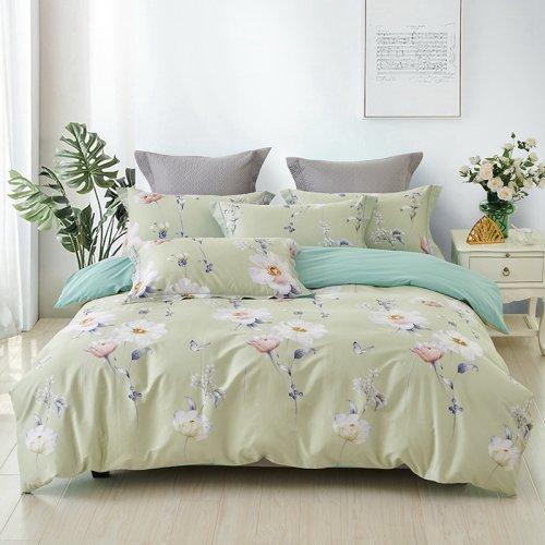 春夏新品40支纱柔软全棉四件套 清新风被套床单4件套1.5\1.8米床-花舞佳人 商品图0