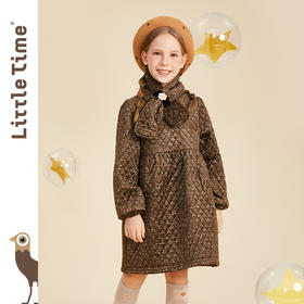 littletime女童丝绒连衣裙秋冬装夹棉加厚2021新款长袖碎花儿童裙