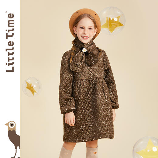 littletime女童丝绒连衣裙秋冬装夹棉加厚2021新款长袖碎花儿童裙 商品图0