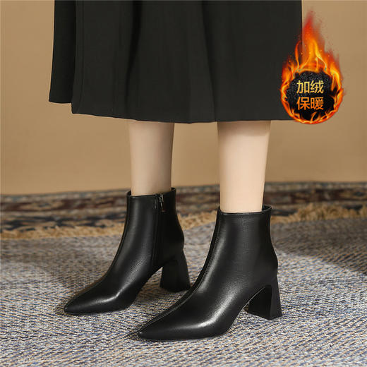 ZHR短靴女2021新款尖头切尔西靴粗跟百搭靴子加绒女靴气质高跟靴 商品图8