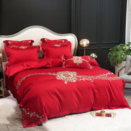 My Side 60支纱刺绣工艺 婚庆全棉四件套绣花 环保活性印染-安吉拉(正红) 商品图1