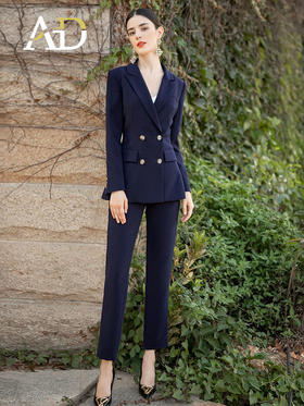 AD高端西装套装女秋冬西服职业装韩版时尚藏青色商务正装