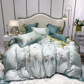 My Side 80支纱兰精天丝四件套 绣花工艺床上用品被套床单4件套-夏朵(薄荷绿)