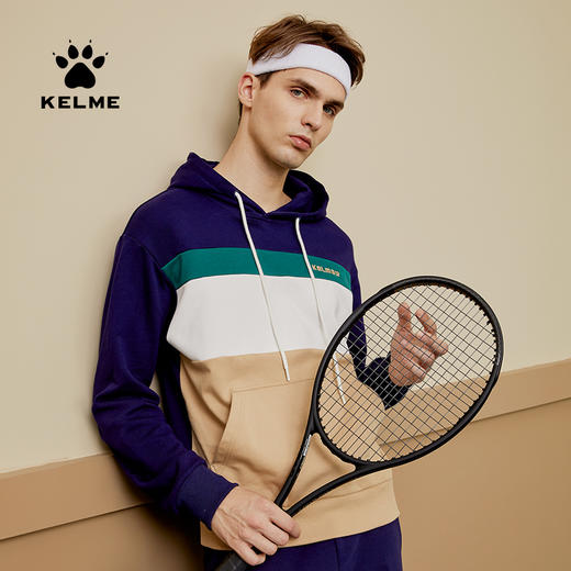 KELME卡尔美纯棉连帽卫衣男秋季新款复古撞色拼接套头上衣薄 商品图0