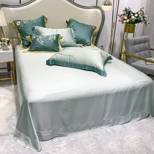 My Side 80支纱兰精天丝四件套 绣花工艺床上用品被套床单4件套-夏朵(薄荷绿) 商品图1