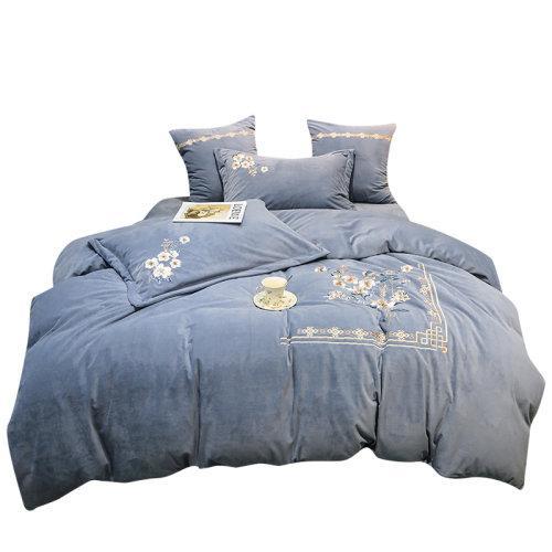 宝宝绒中式刺绣秋冬保暖四件套 被套床单4件套-闻落花 商品图4