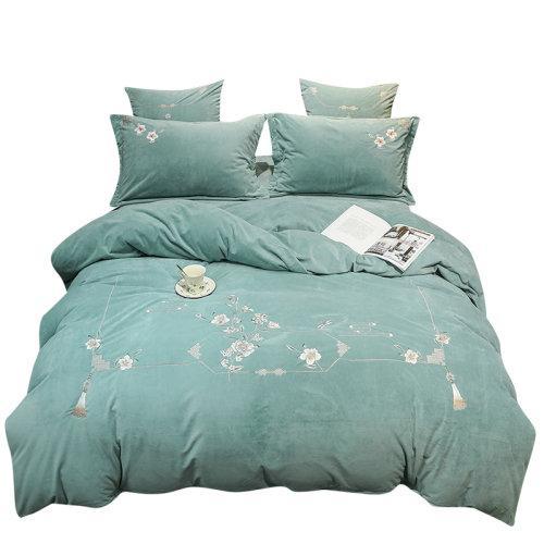 宝宝绒中式刺绣秋冬保暖四件套 绒类床上用品御寒保暖被套床单-弄清影 商品图4